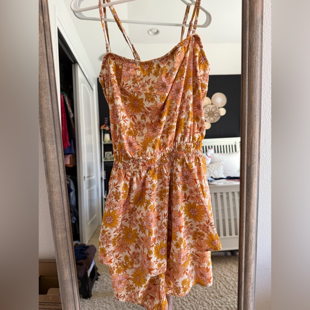 American Eagle Outfitters Floral Romper with Orange and Yellow Accents